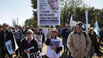 Demonstrators protesting against US surveillance