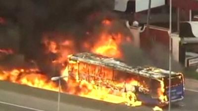 Bus on fire on Sao Paulo highway