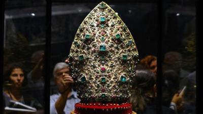 This bishop's mitre is encrusted with 3326 diamonds, 164 rubies, 198 emeralds and 2 garnets