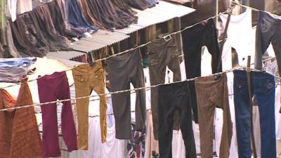 Washing line in Dhoby Ghat in India