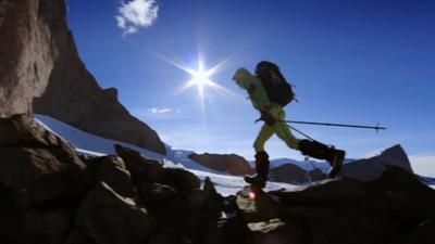 Leo climbing in Antarctica