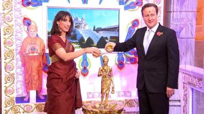 Samantha and David Cameron at the Swaminarayan Temple in Neasden, London