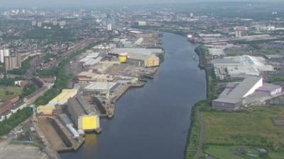 Aerial of shipyard in Scotland