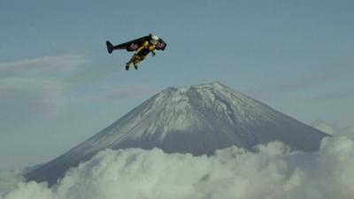 Yves Rossy flying around Mount Fuji