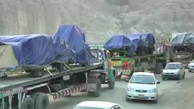 Convoy of trucks loaded with supplies for Nato's Afghan mission