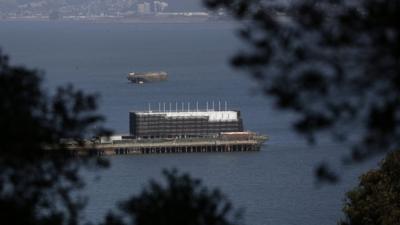 One of the mystery barges in San Francisco Bay