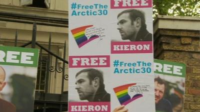 Free the Arctic 30 Greenpeace protest, London, 5 October 13