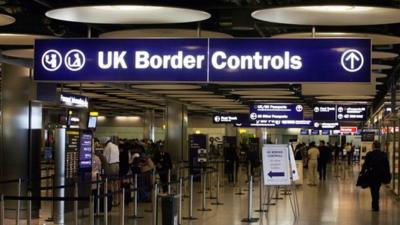 UK Border Control in Terminal Five of London's Heathrow Airport