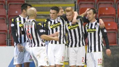 St Mirren players celebrate their second goal against Partick Thistle