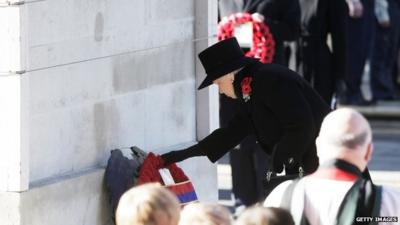 Queen laying wreath at Cenotaph