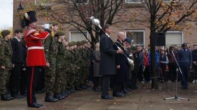 Bugler, cadets and crowd in Wrexham