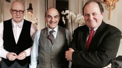 Geoffrey Wansell, Poirot biographer, David Suchet and James Naughtie.