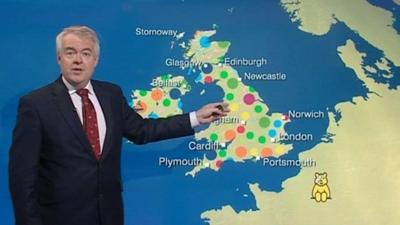 Carwyn Jones presents the Children in Need weather forecast