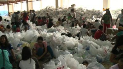 Bags inside food aid centre