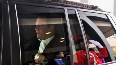 David Cameron leaving the Commonwealth meeting in Sri Lanka