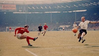 Geoff Hurst scores his second goal against West Germany in 1966