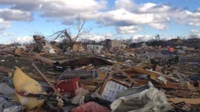 The aftermath of a tornado in Illinois