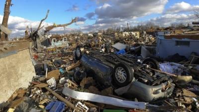 Debris after a tornado struck Illinois