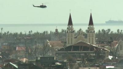 Helicopter flies over Palo