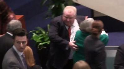 Rob Ford knocks accidentally knocks over Pam McConnell