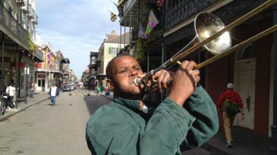 Man playing trombone in New Orleans