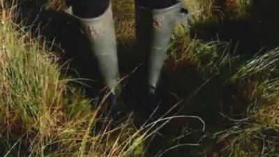 Wellies in a peat bog