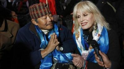 Gurkha veteran Gyanraj Raj and actress Joanna Lumley