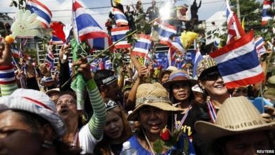 Protesters with flags