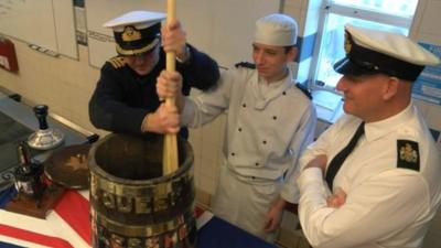 Stir-up Sunday pudding mixture at HMS Raleigh