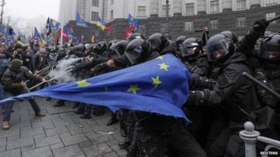 Protesters and police clash