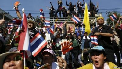 Anti-government protesters with flags