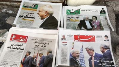 Newspapers on display in Tehran