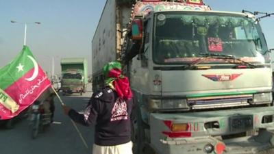 Protester and truck