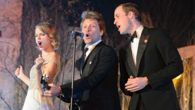 Prince William singing with Bon Jovi and Taylor Swift