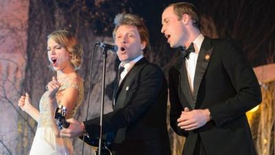 Prince William singing with Bon Jovi and Taylor Swift