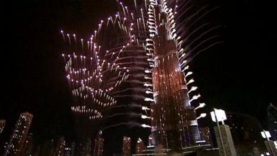 Fireworks around the Burj Khalifa