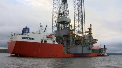 Prospector One arrives by ship in the Cromarty Firth