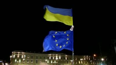 Ukraine and EU flags