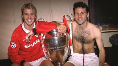 David Beckham and Ryan Giggs with the Champions League trophy