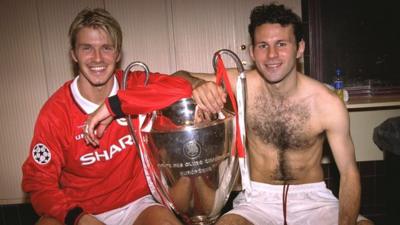 David Beckham and Ryan Giggs with the Champions League trophy
