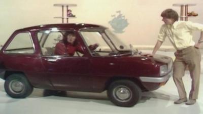 Valerie Singleton and John Noakes with the Enfield 8000 on Blue Peter