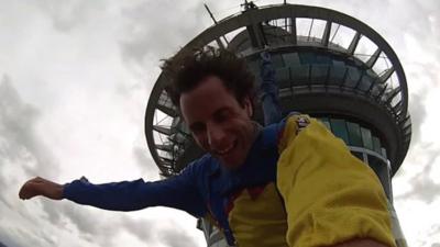 Mark Beaumont jumps from Sky Tower in Auckland