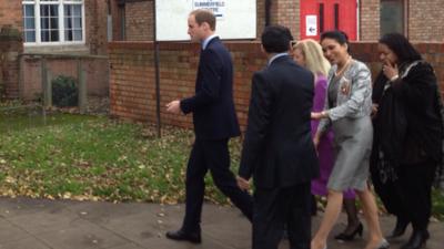 Prince William arrives at the Summerfield Community Centre