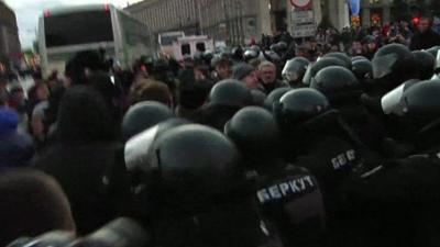 Police and protesters in Kiev