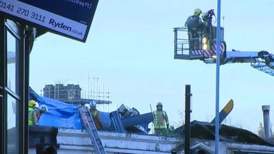 Scene of helicopter crash in Glasgow