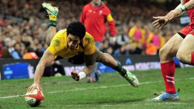 Joe Tomane scoring a try