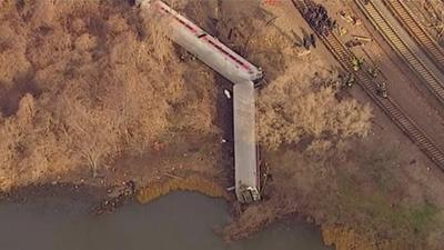 Derailed carriages in New York