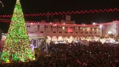 Christmas tree outside the Church of the Nativity, Bethlehem