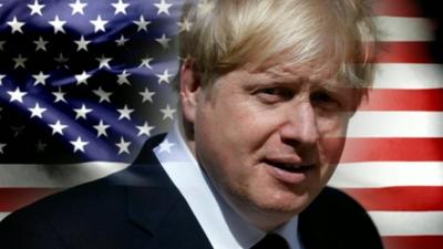 Boris Johnson in front of US flag