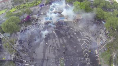 Aerial view of clashes